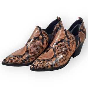 Marc Fisher Brown Black Snake-Print Ankle Booties